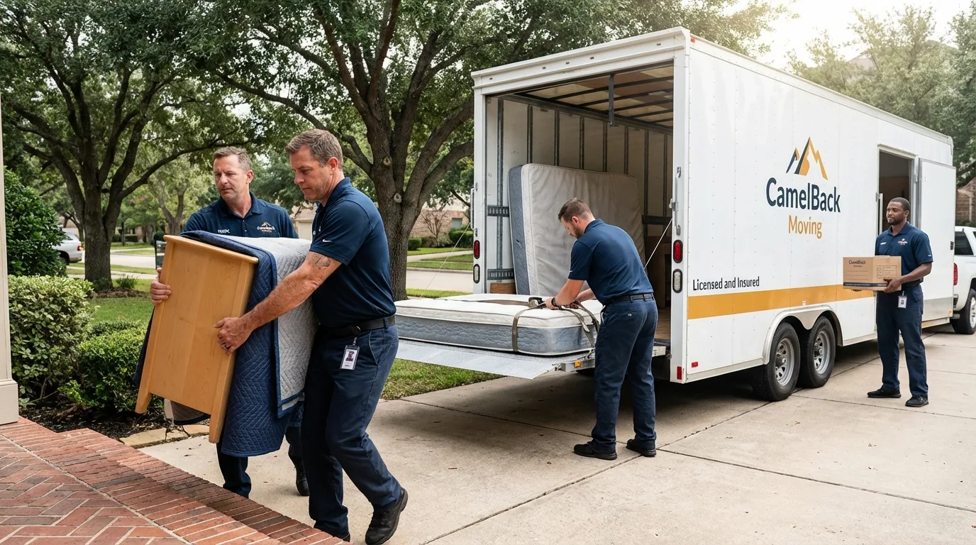 Crew loading residential truck for cross-state move from Texico, NM